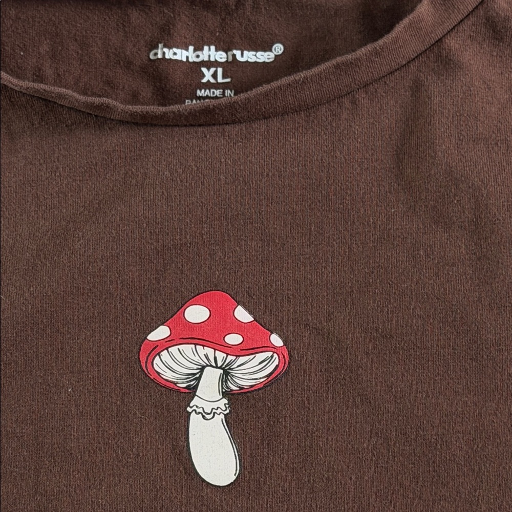 Charlotte Russe Brown Crop Top with Red Mushroom Design - Picture 2 of 5